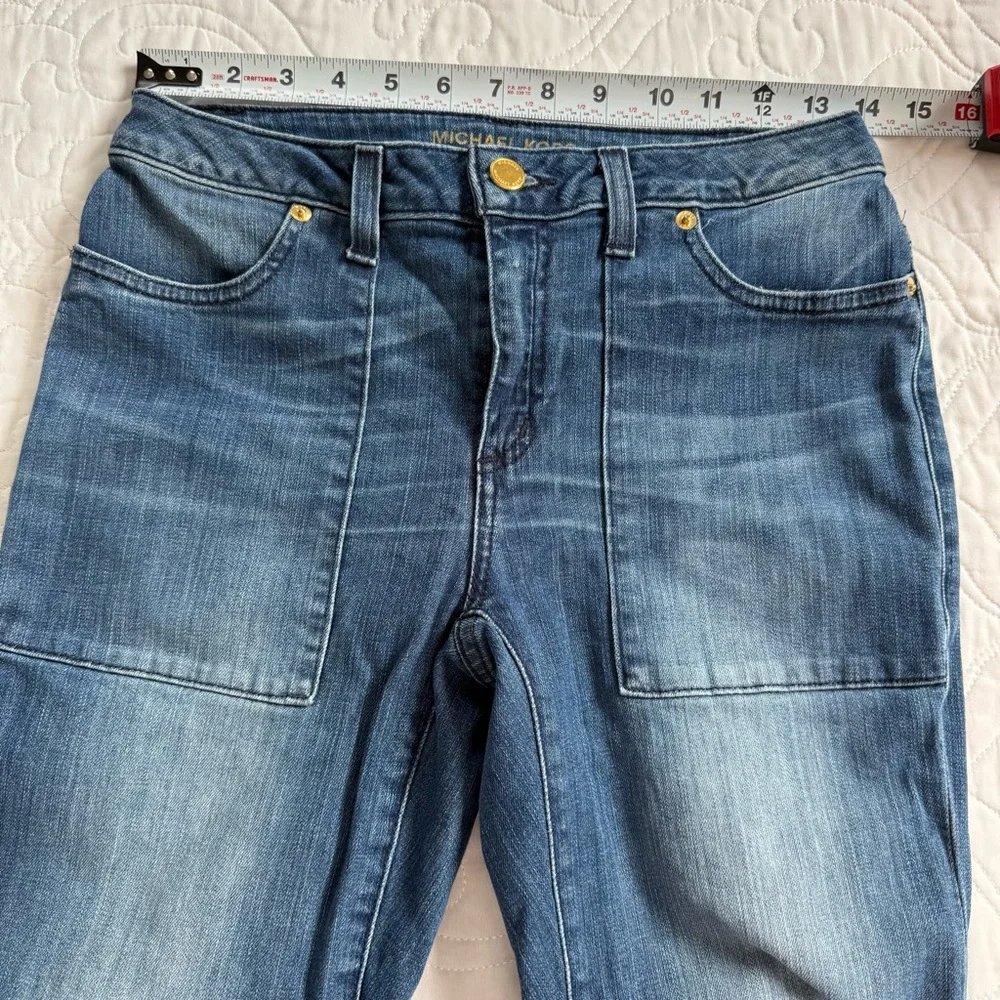 Michael Kors Bell Bottom Flare Stretch Jeans Patch Pockets Womens 4 Med Wash EUC